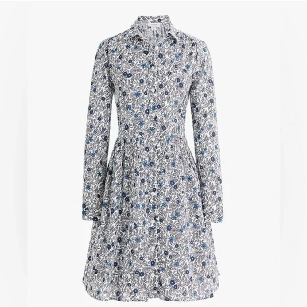 🔥NWT J. Crew Blue and White Floral Long Sleeve Dress